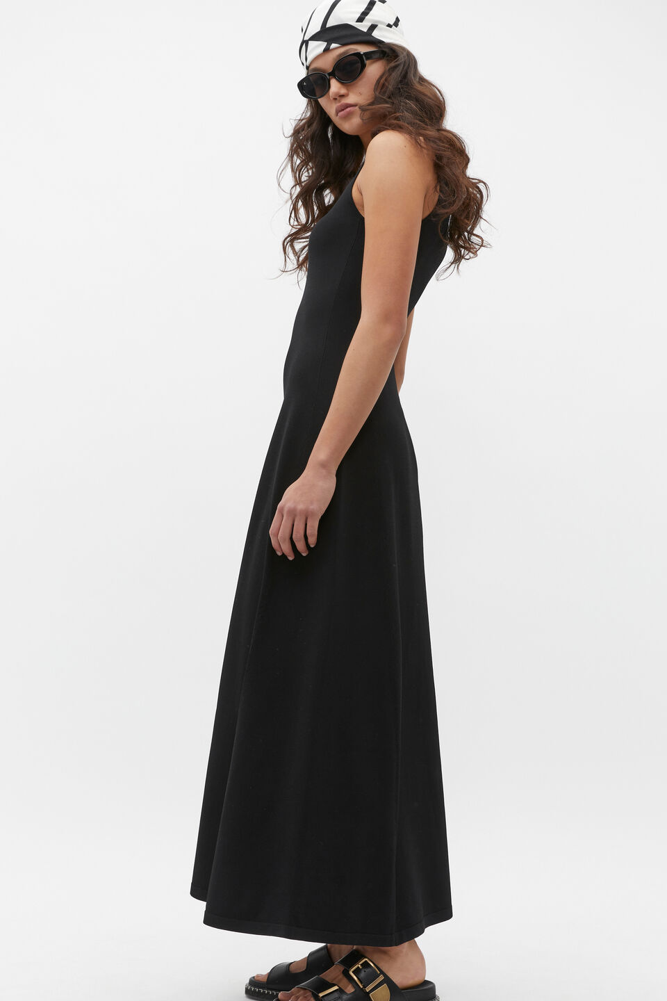 Compact Crepe Knit Flared Dress  Black