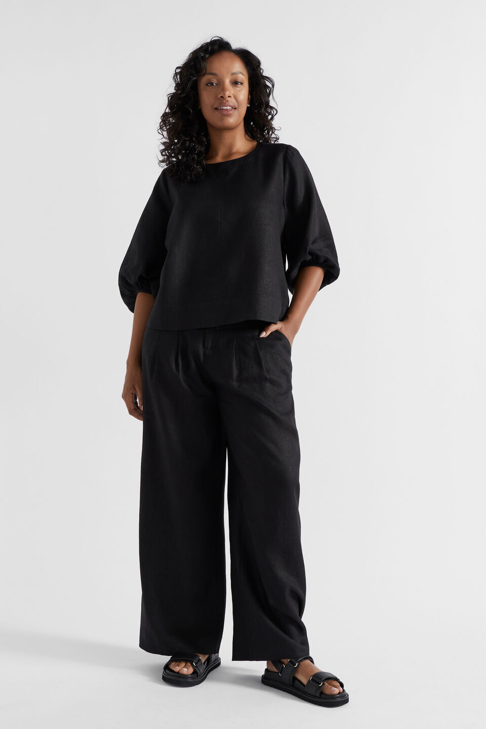 Core Linen Palazzo Pant  Black