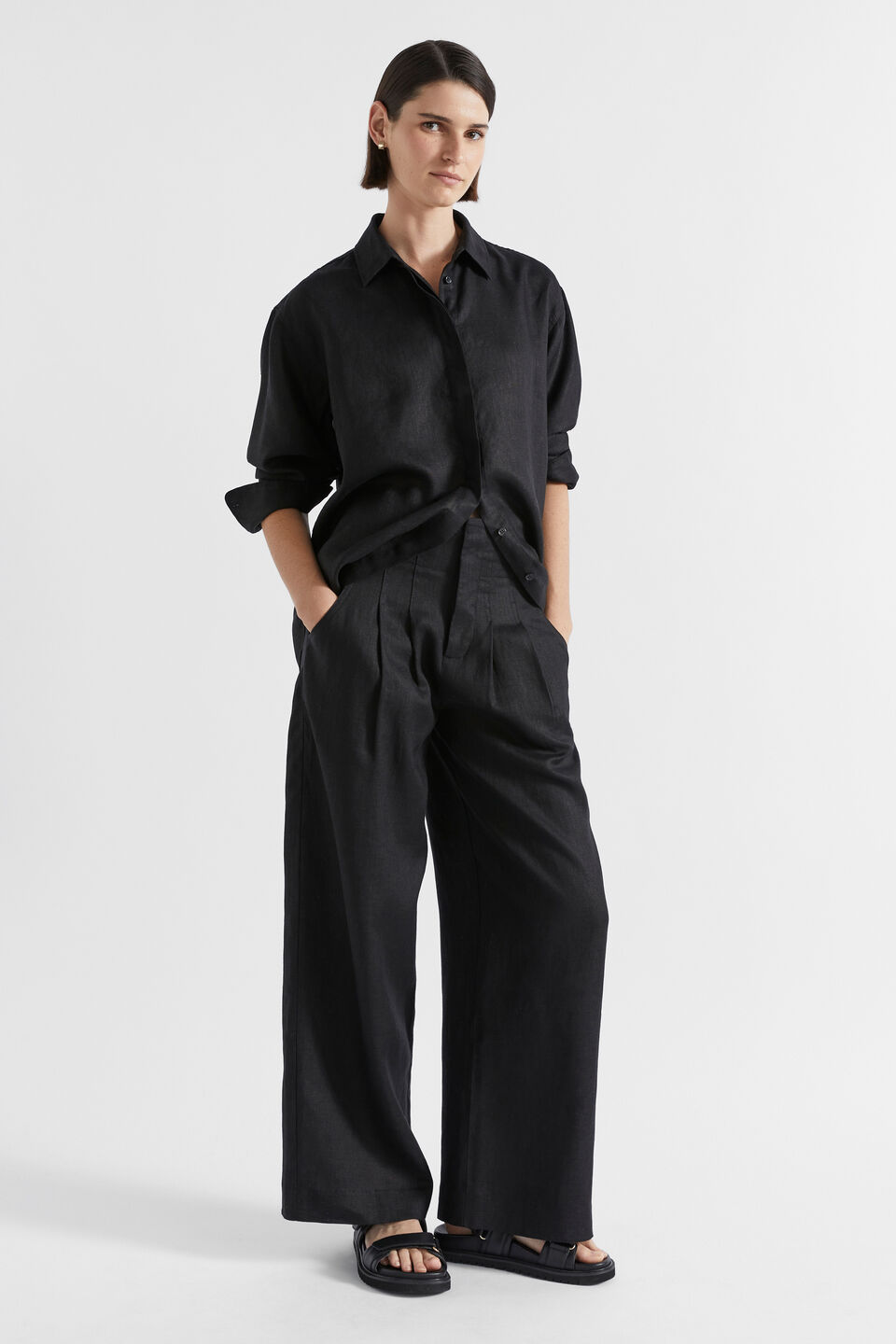 Core Linen Palazzo Pant  Black