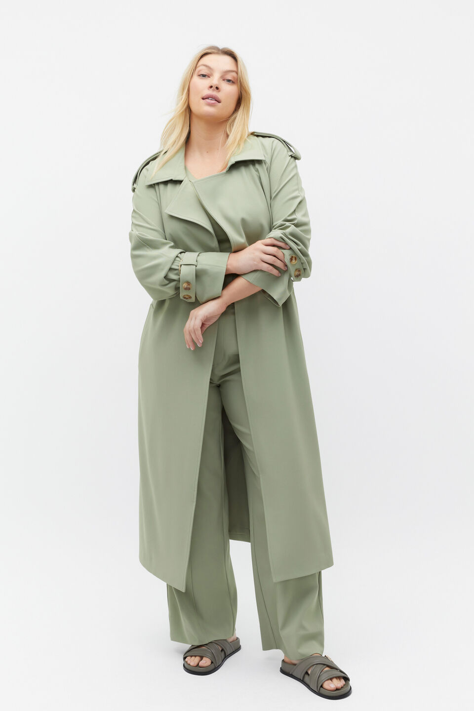 Button Detail Trouser  Pale Olive