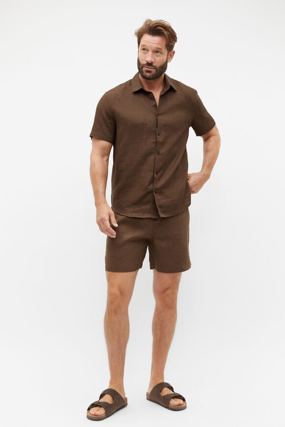Short Sleeve Linen Shirt  Dark Praline  hi-res