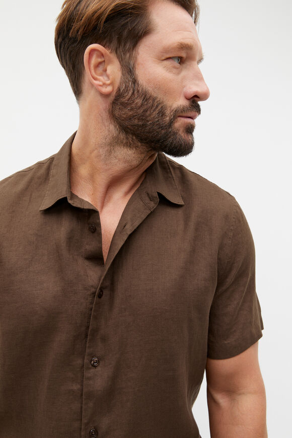 Short Sleeve Linen Shirt  Dark Praline  hi-res