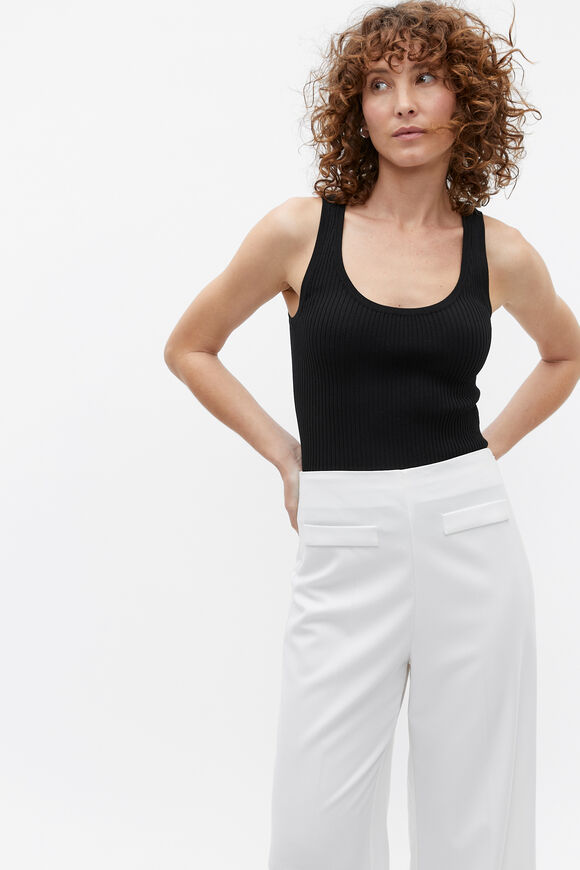 Rib Knit Scoop Neck Tank  Black  hi-res