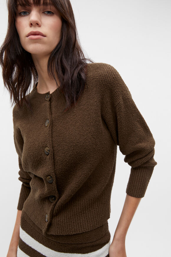 Boucle Knit Cropped Cardigan  Dark Praline  hi-res