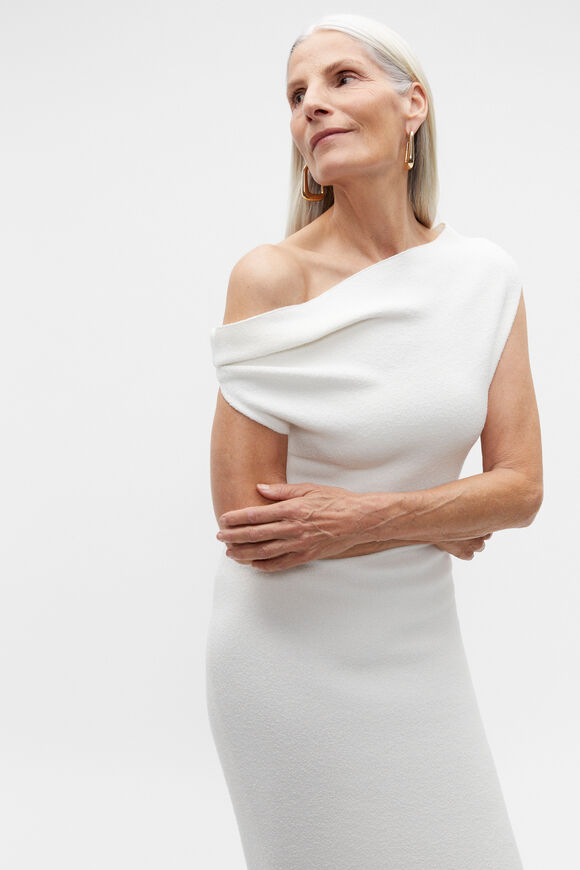 Boucle Knit Off Shoulder Dress  Cloud Cream  hi-res