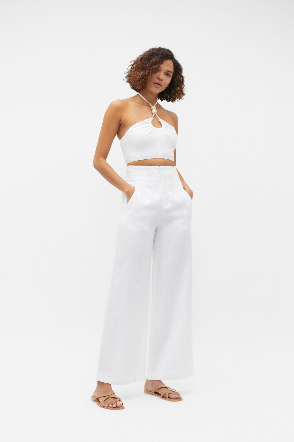 Bead Detail Halter Top  Whisper White