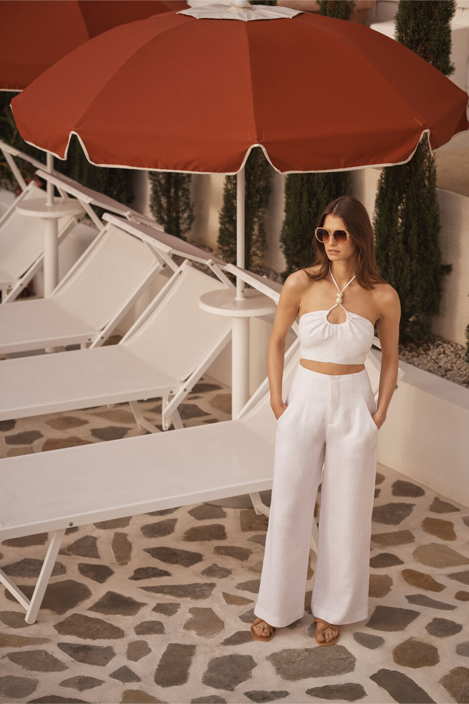 Bead Detail Halter Top  Whisper White