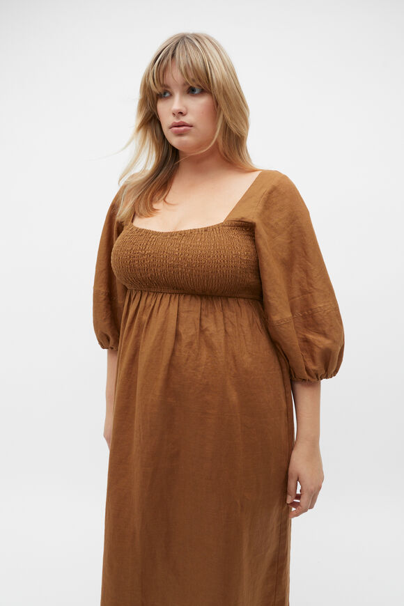 Linen Puff Sleeve Sun Dress  Cinnamon Spice  hi-res