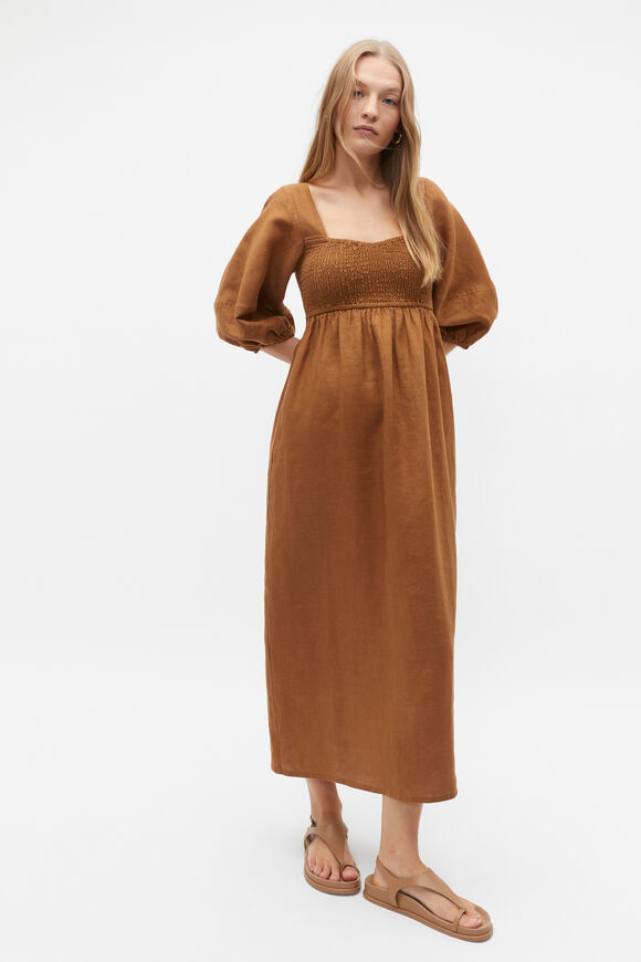 Linen Puff Sleeve Sun Dress  Cinnamon Spice  hi-res