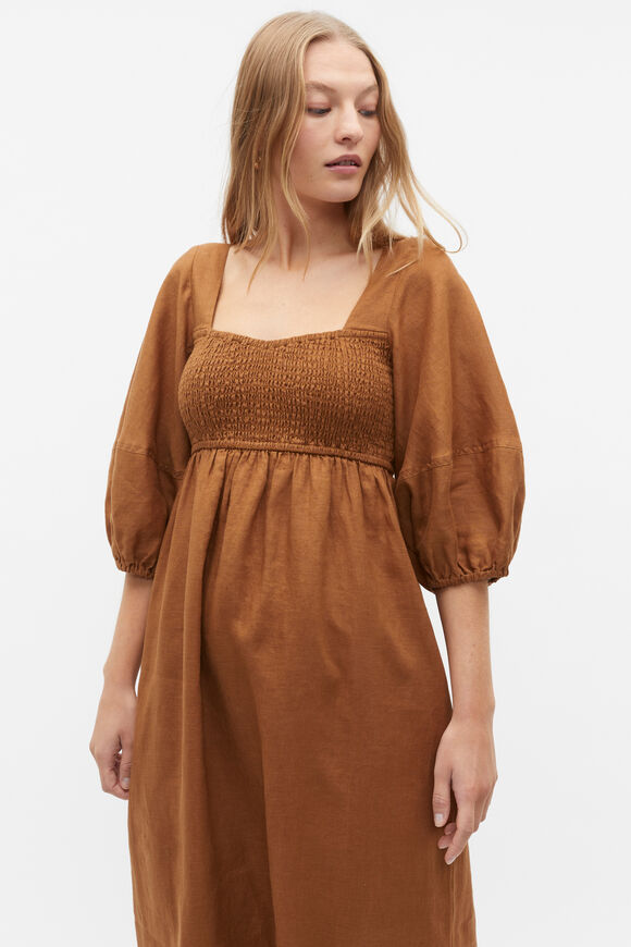Linen Puff Sleeve Sun Dress  Cinnamon Spice  hi-res