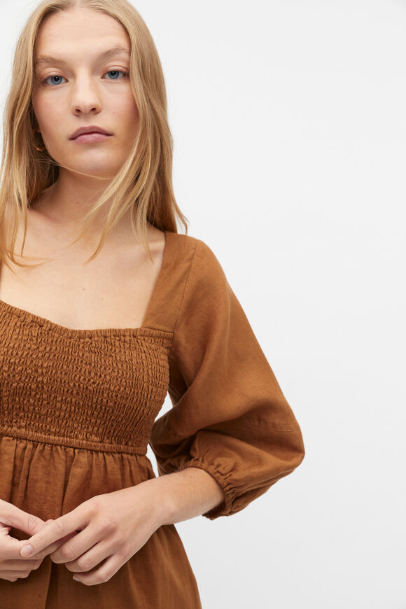 Linen Puff Sleeve Sun Dress  Cinnamon Spice  hi-res