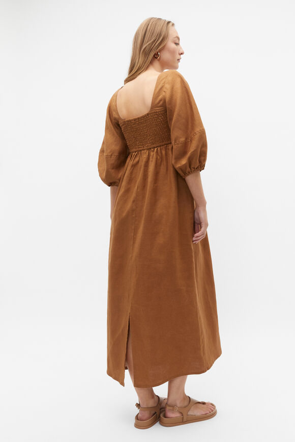 Linen Puff Sleeve Sun Dress  Cinnamon Spice  hi-res