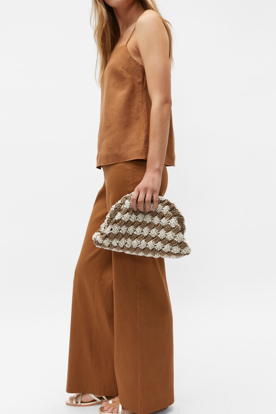 Straw Woven Clutch  Cinnamon Spice Stripe