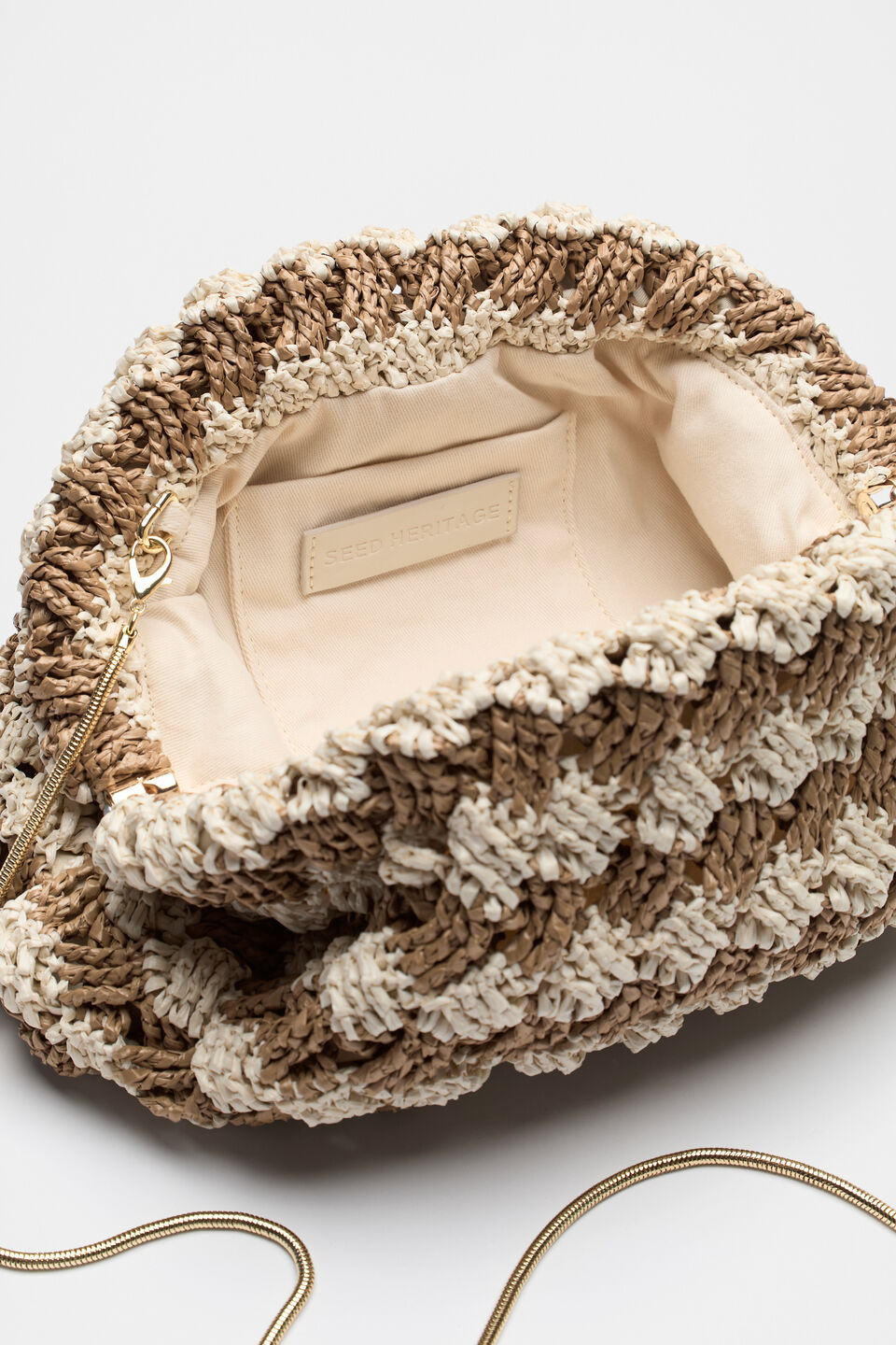 Straw Woven Clutch  Cinnamon Spice Stripe