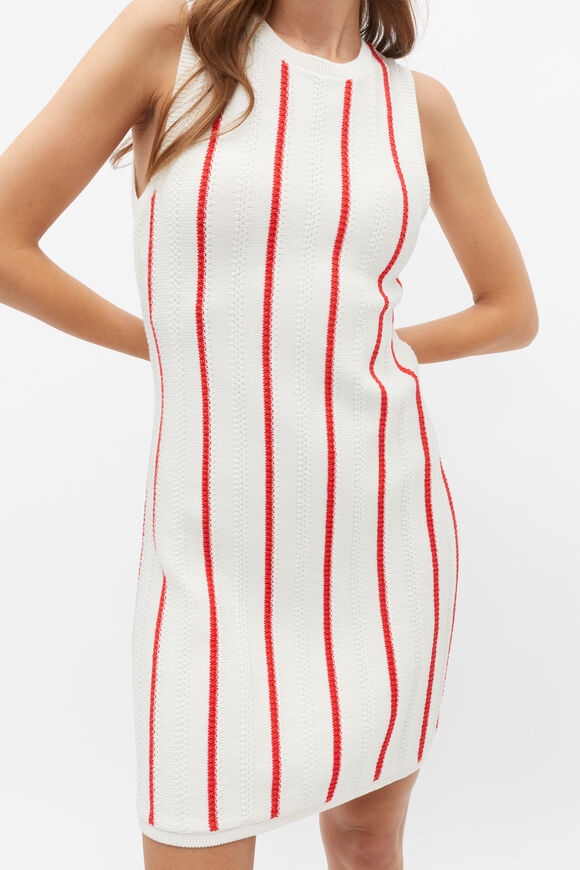 Crochet Crew Neck Mini Dress  Strawberry Red Stripe  hi-res