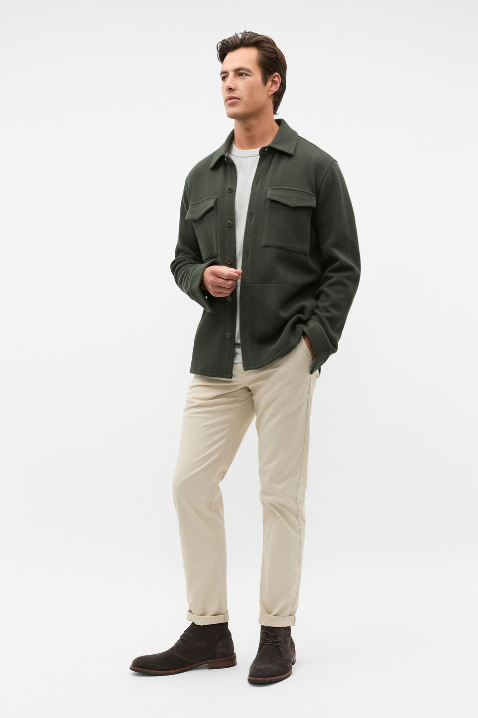 Pique Knit Overshirt  Dark Khaki