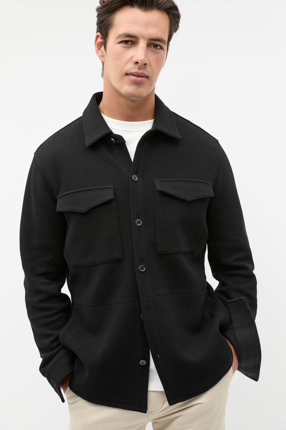Pique Knit Overshirt  True Black