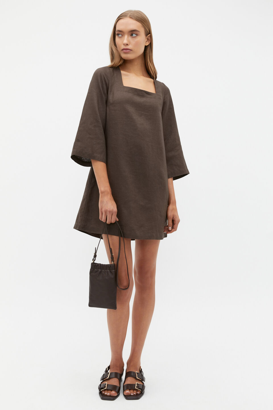 Leather Rouched Crossbody  Dark Espresso