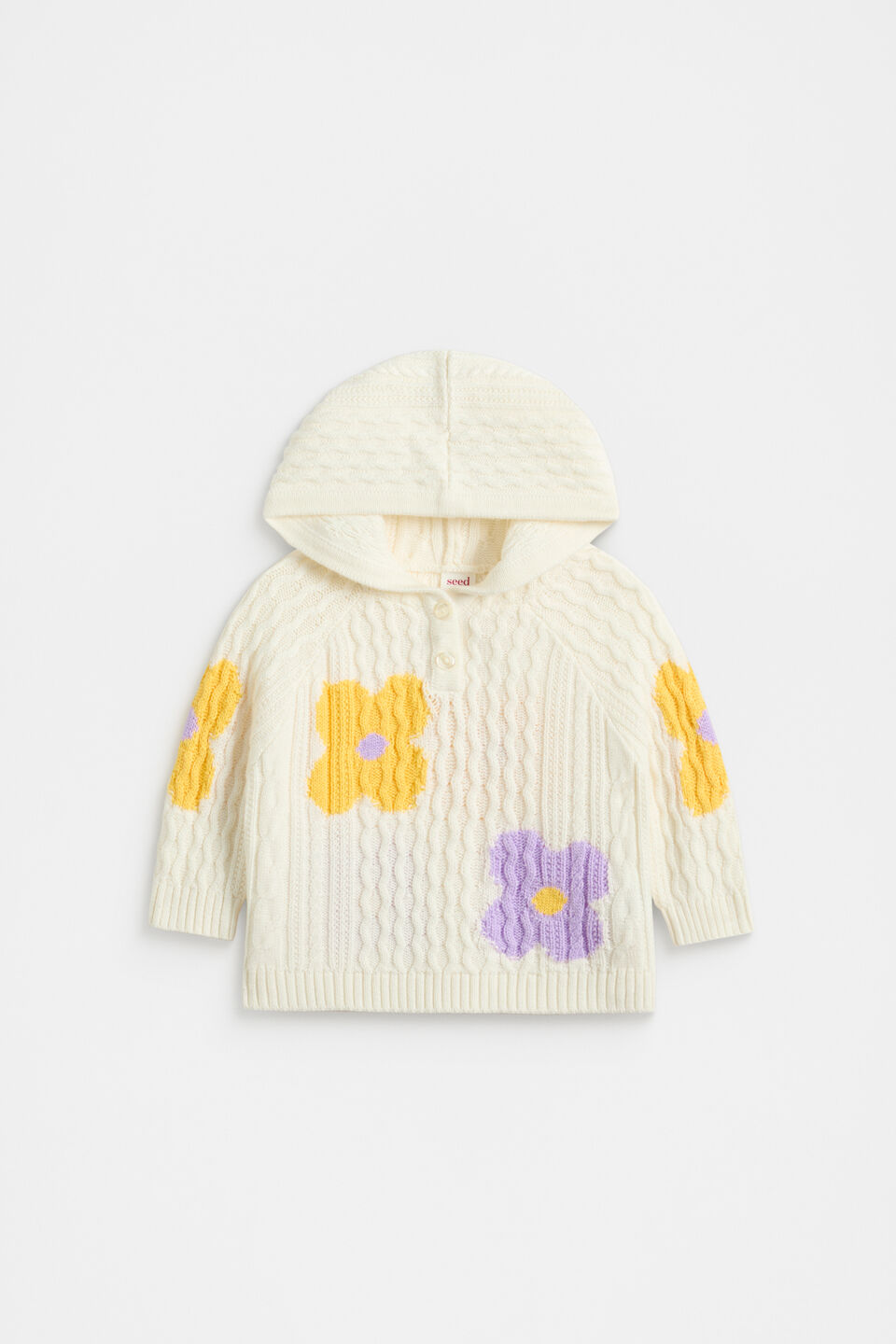 Flower Cable Poncho  Classic Cream