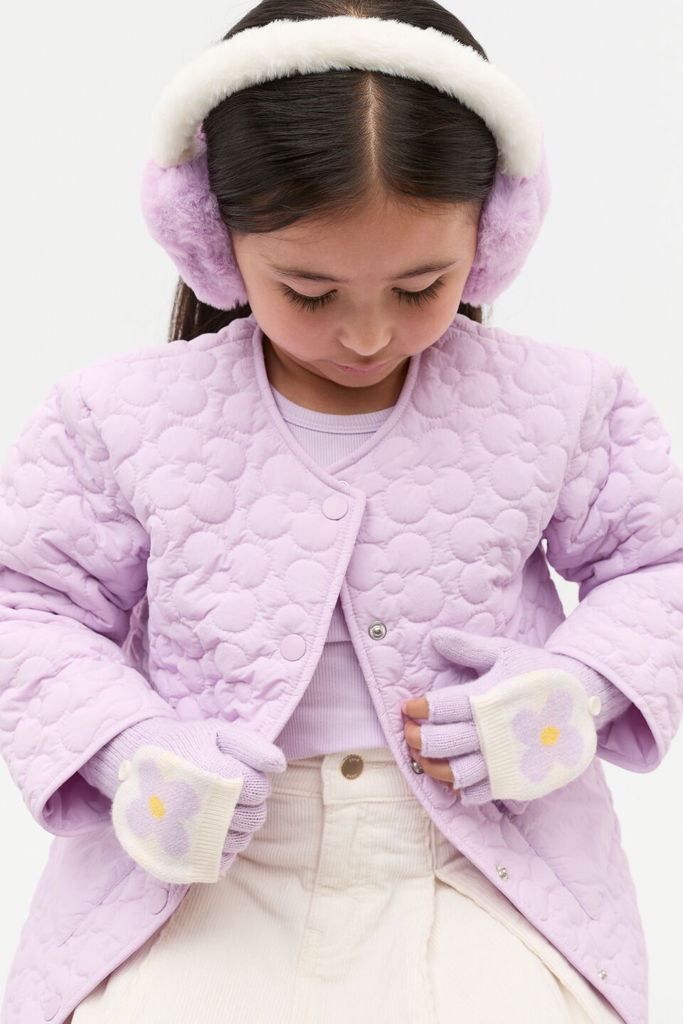 Flower Mittens  Soft Lilac