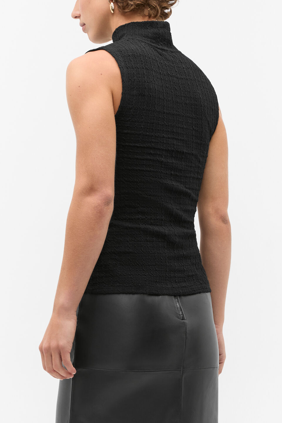 Textured Mock Neck Tank  Black