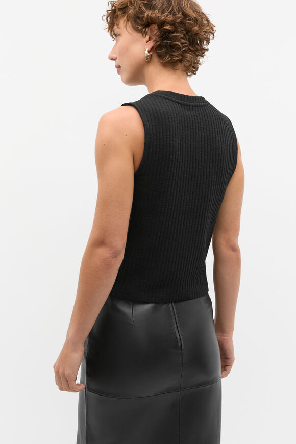 Ribbed Textured Shell Top  Black  hi-res