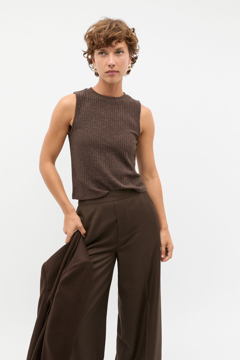 Ribbed Textured Shell Top  Dark Espresso Twist