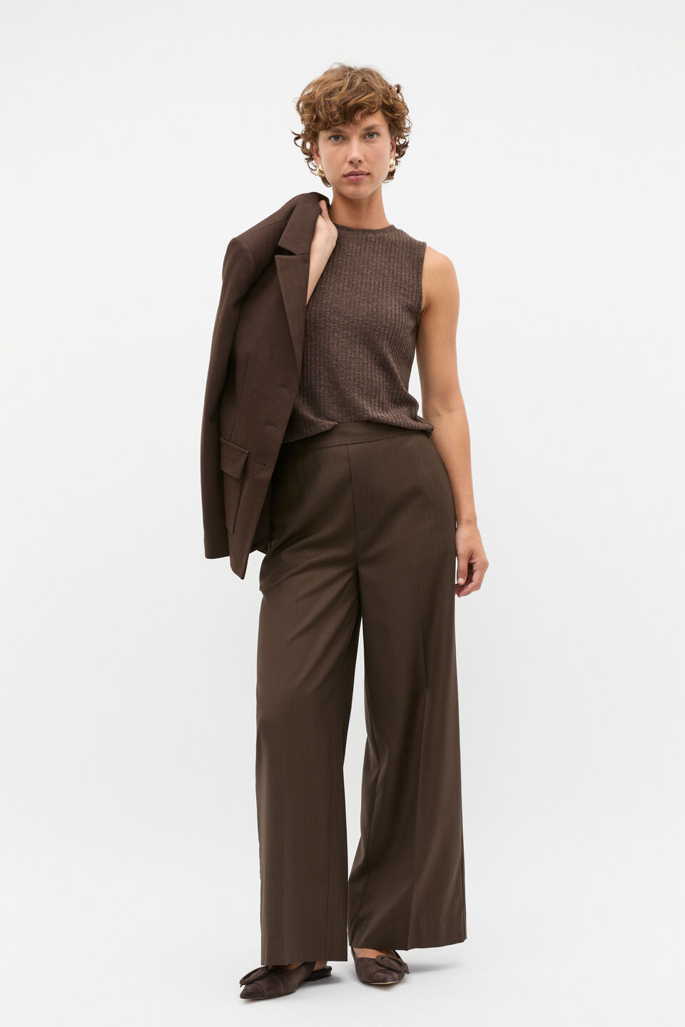 Ribbed Textured Shell Top  Dark Espresso Twist