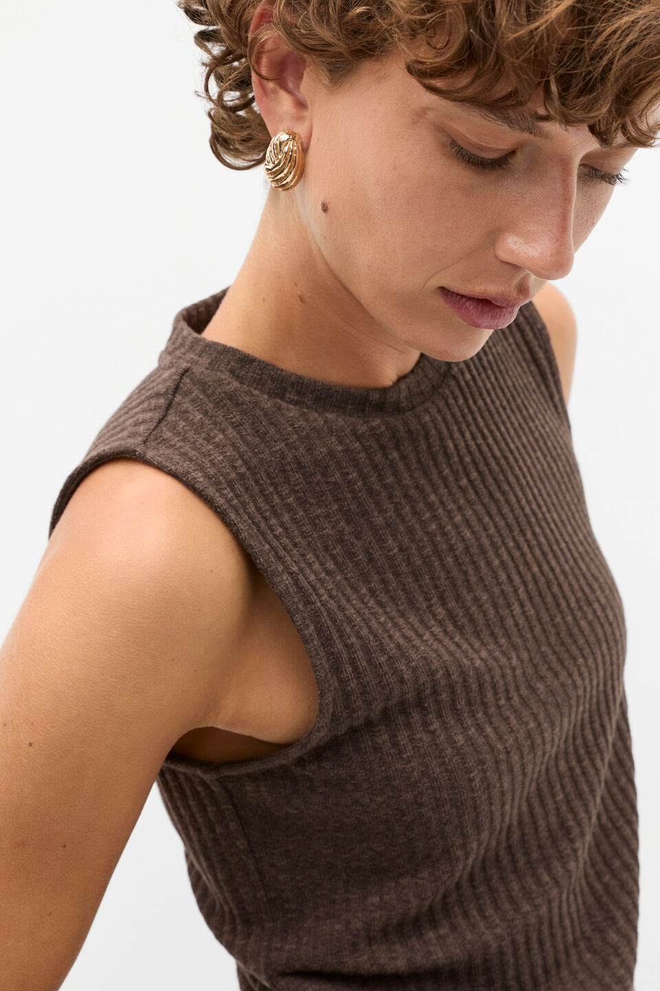 Ribbed Textured Shell Top  Dark Espresso Twist
