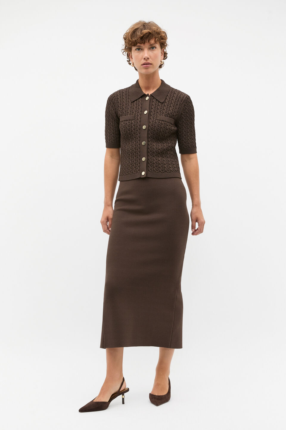 Crepe Knit Maxi Pencil Skirt  Dark Espresso