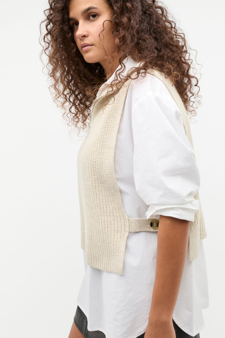 Rib Knit Collar Bib  Oat Marle