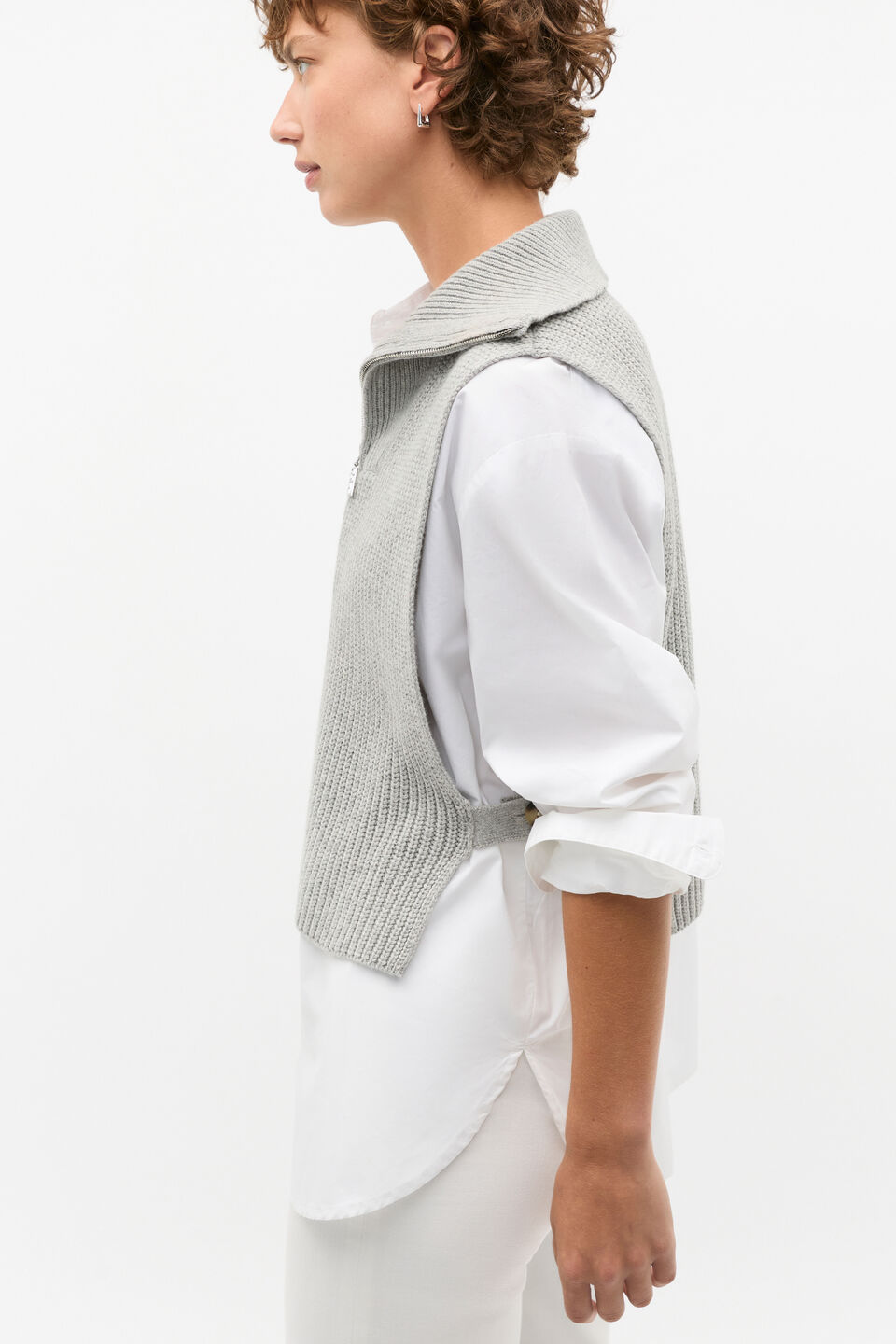 Rib Knit Collar Bib  Silver Marle