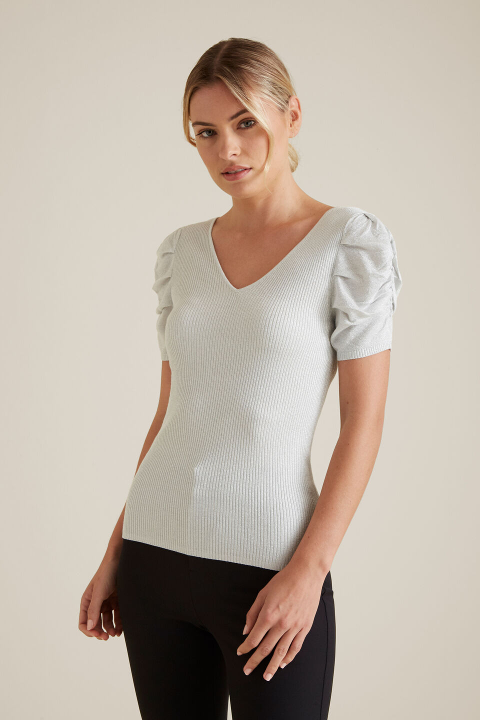 Puff Sleeve Metallic Knit  