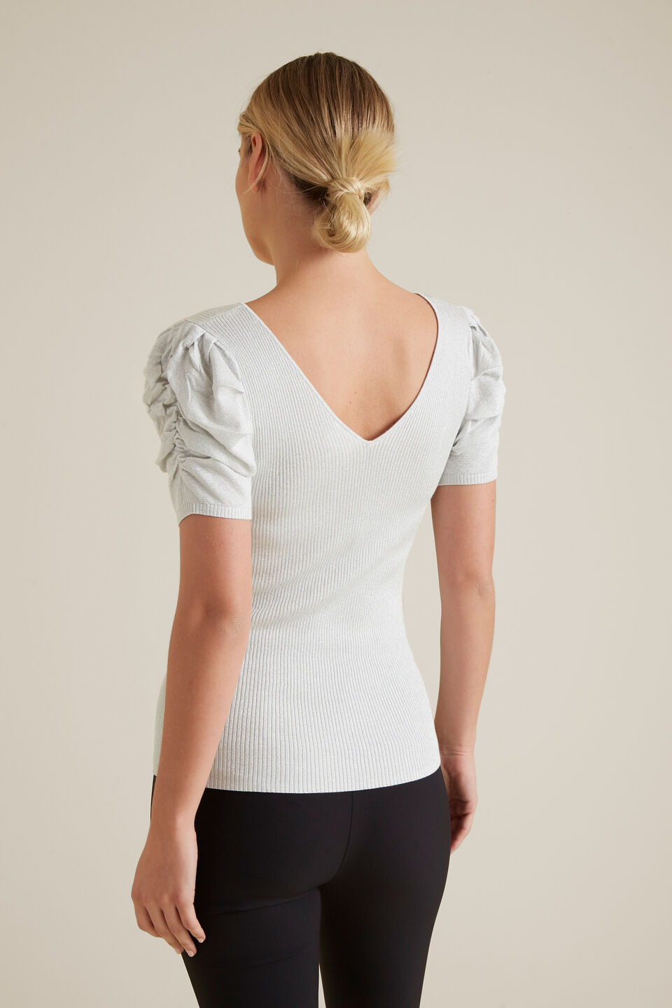 Puff Sleeve Metallic Knit  