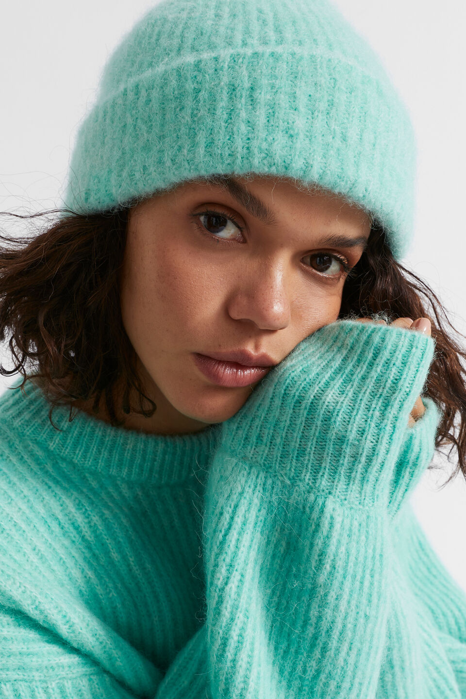 Fluffy Knit Beanie  Opal