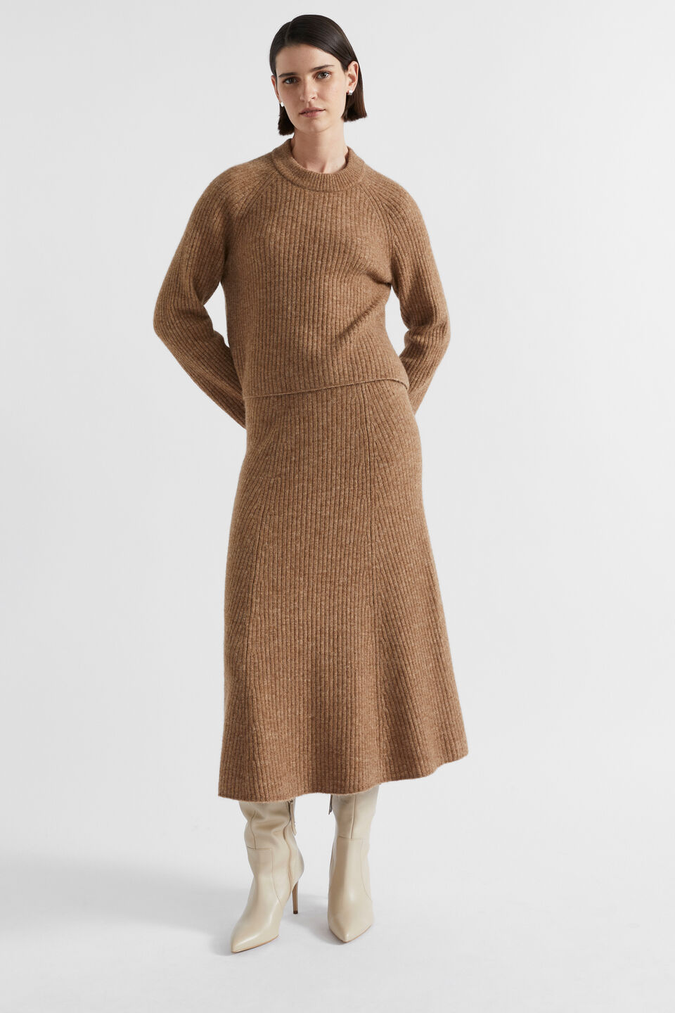 Rib Cosy Knit Skirt  Deep Chai Marle