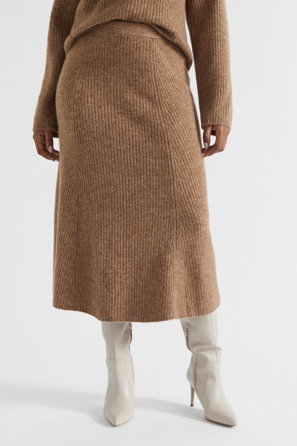 Rib Cosy Knit Skirt  Deep Chai Marle