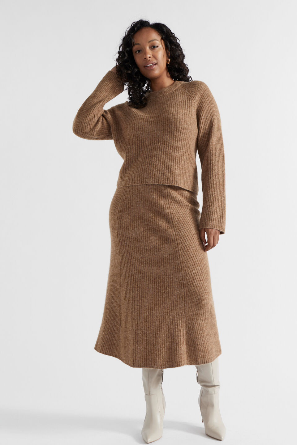 Rib Cosy Knit Skirt  Deep Chai Marle