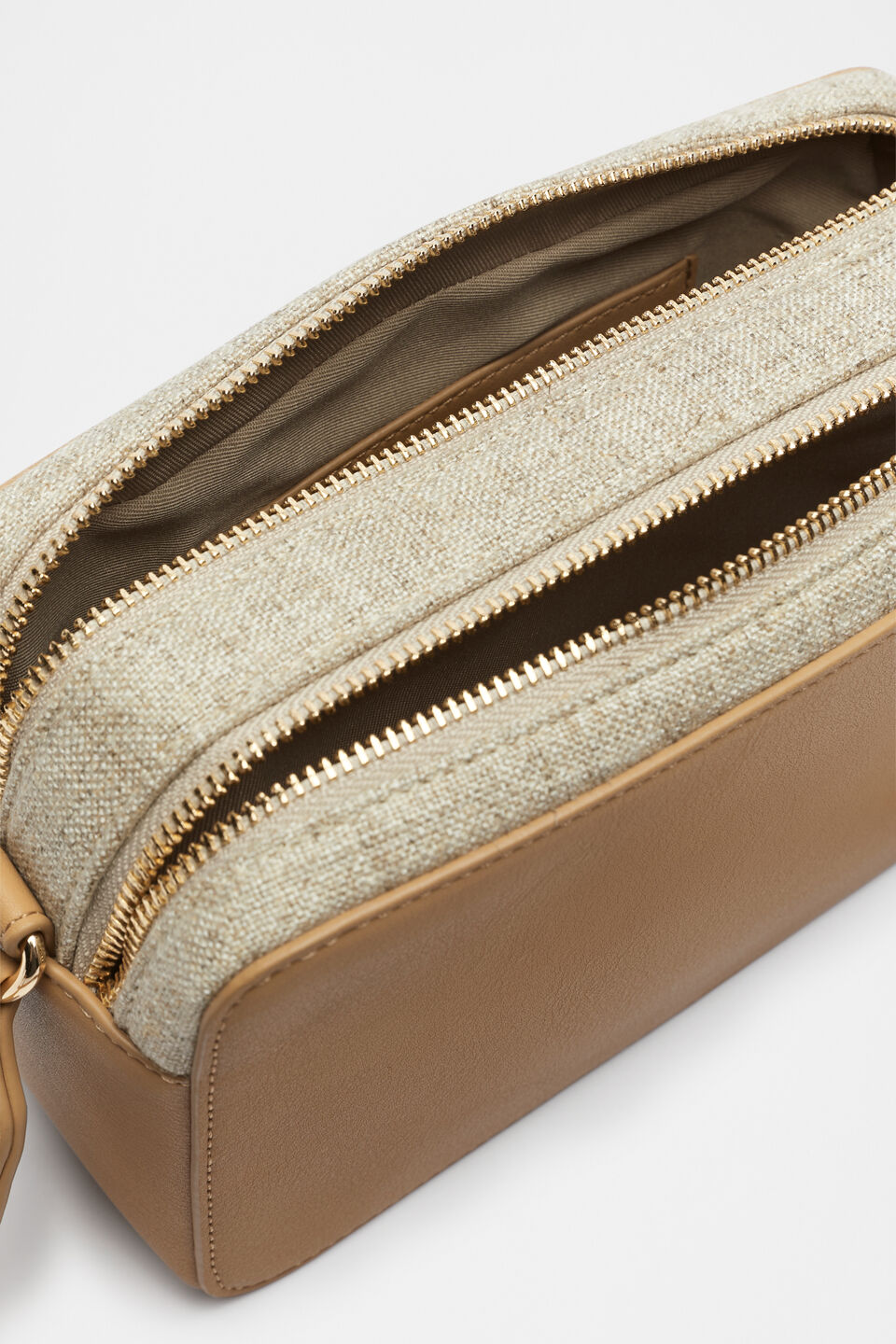 Fabric Splice Camera Bag  Caramel