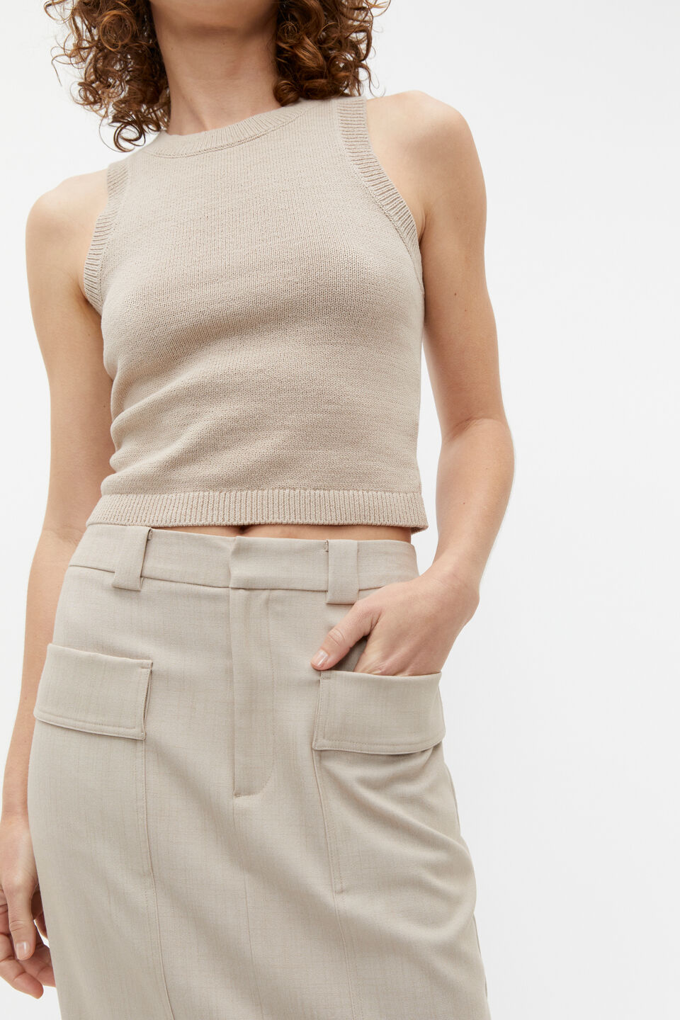 Tailored Utility Suit Skirt  Cool Sand