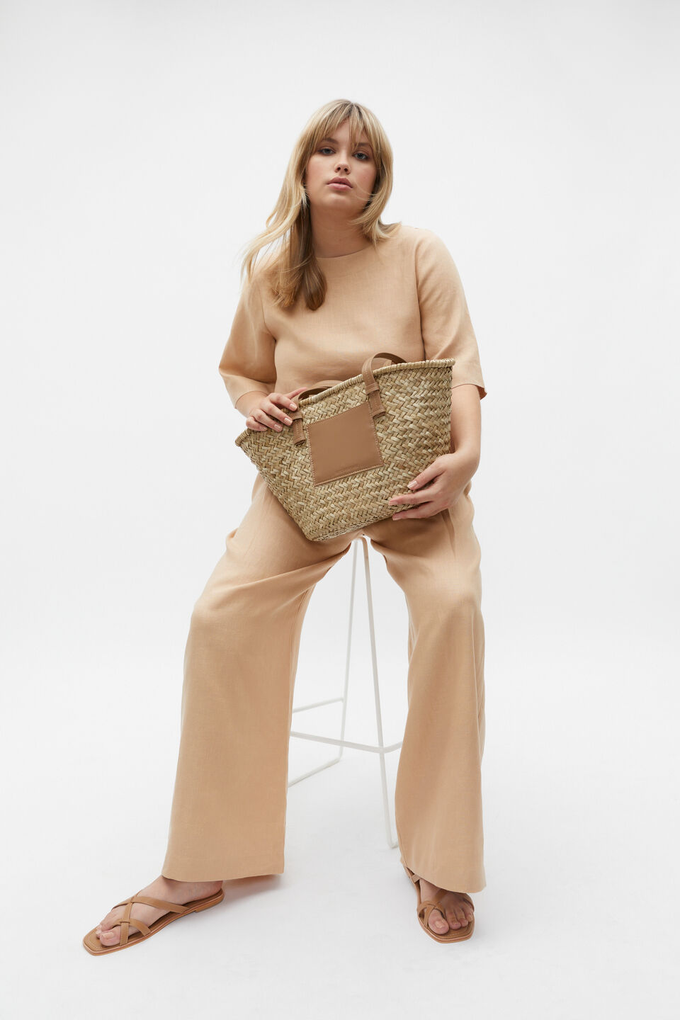 Linen Half Sleeve Top  Nougat