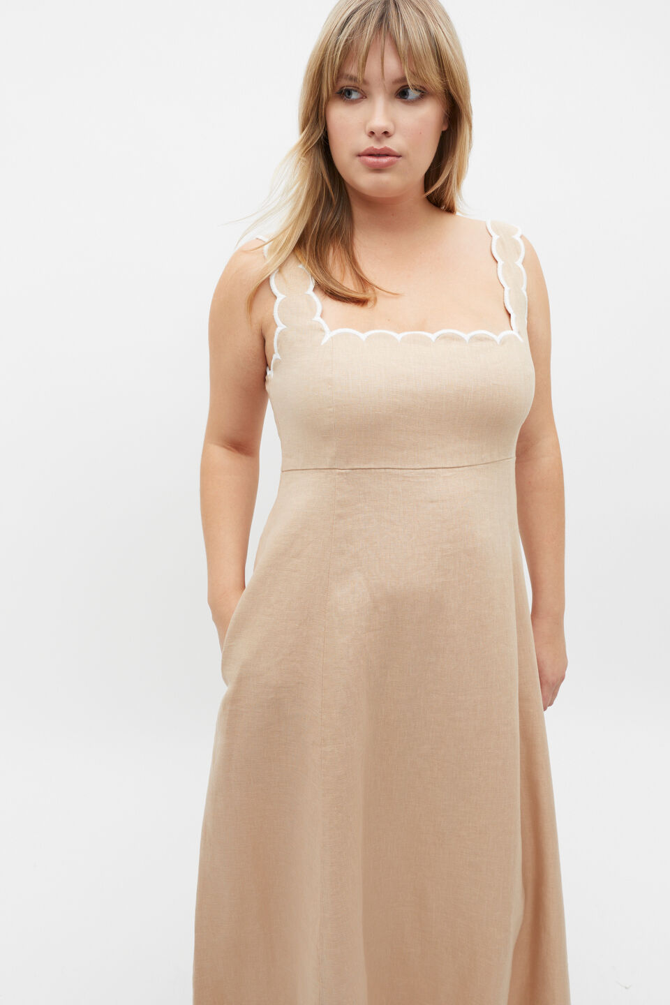 Scallop Swing Midi Dress  Nougat