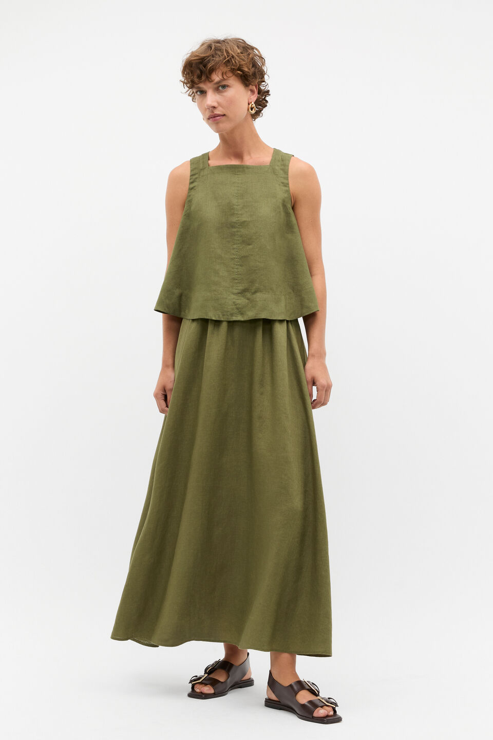 Linen Square Neck Top  Rainforest