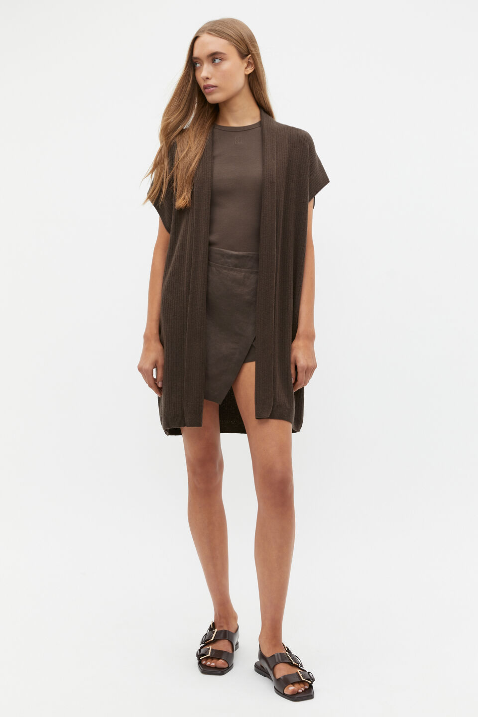 Rib Knit Poncho  Dark Espresso