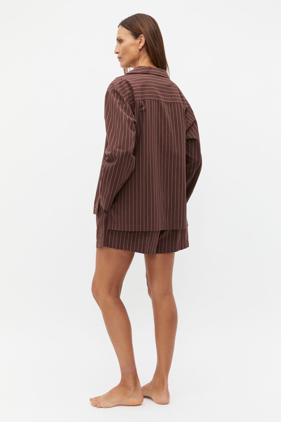 Stripe Long Sleeve Shirt And Short PJ Set  Claret Stripe