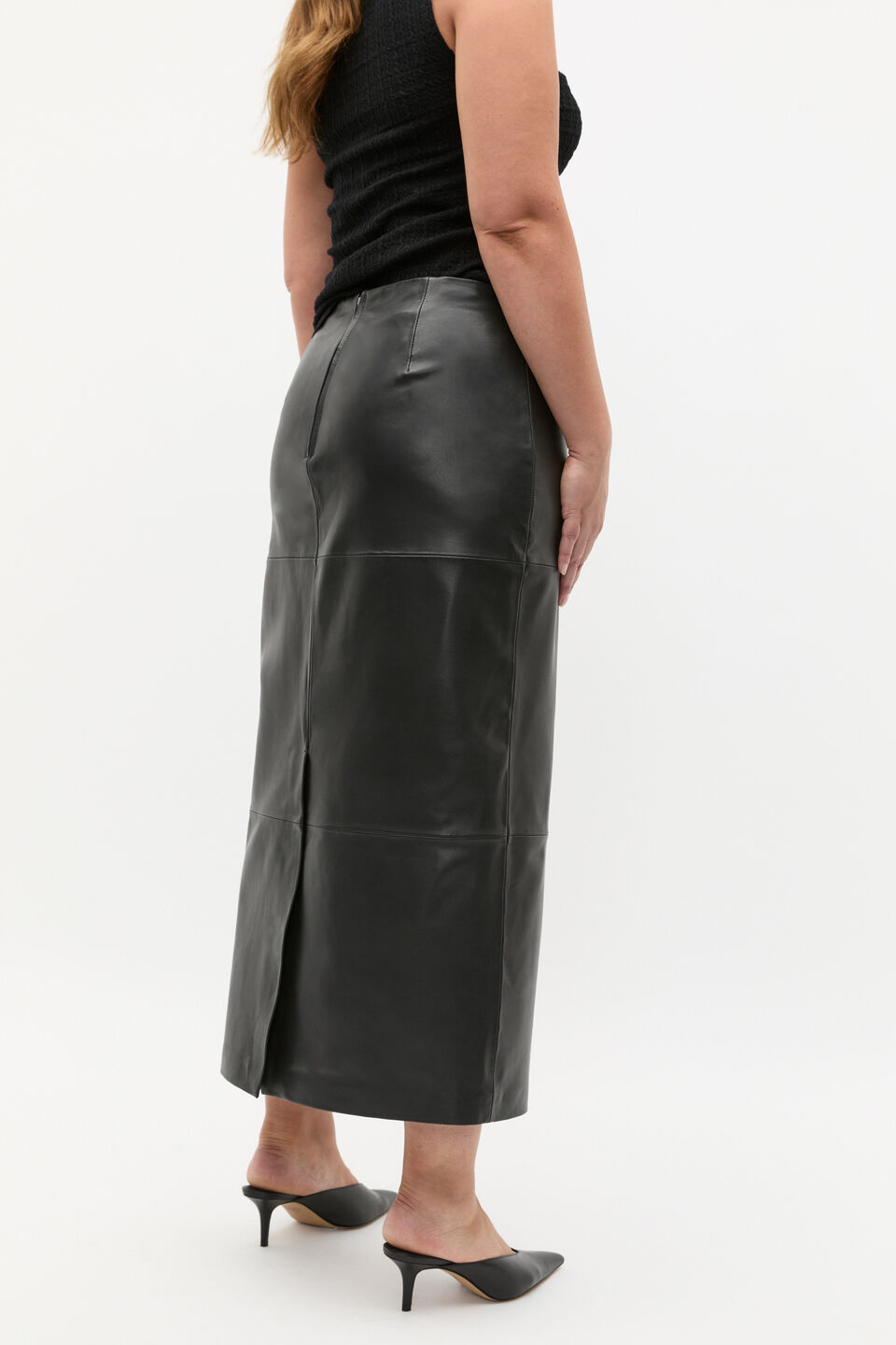 Leather Column Skirt  Black