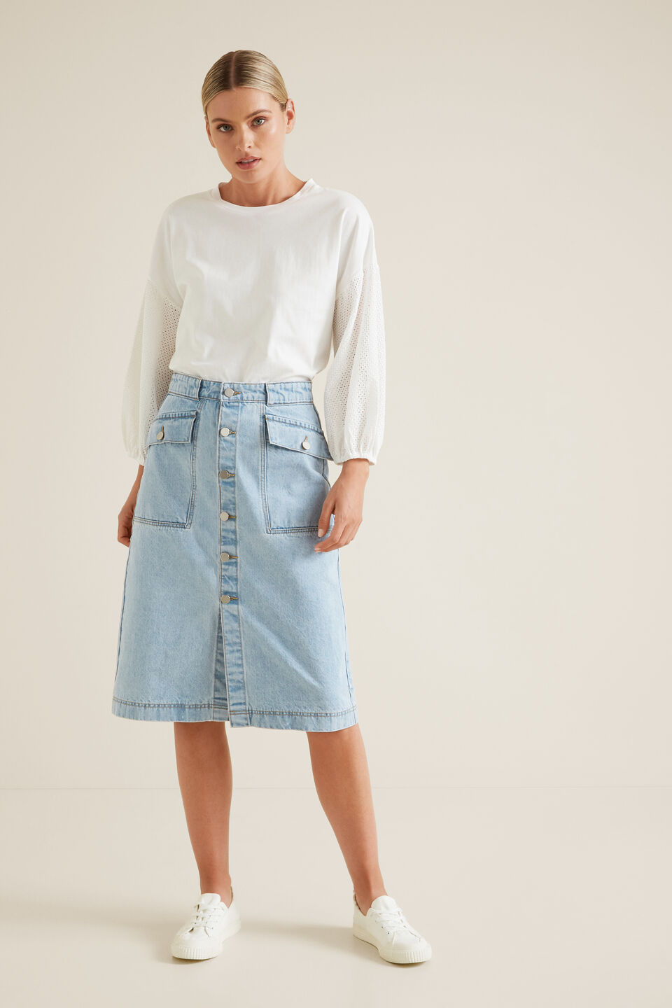 Denim Midi Skirt  