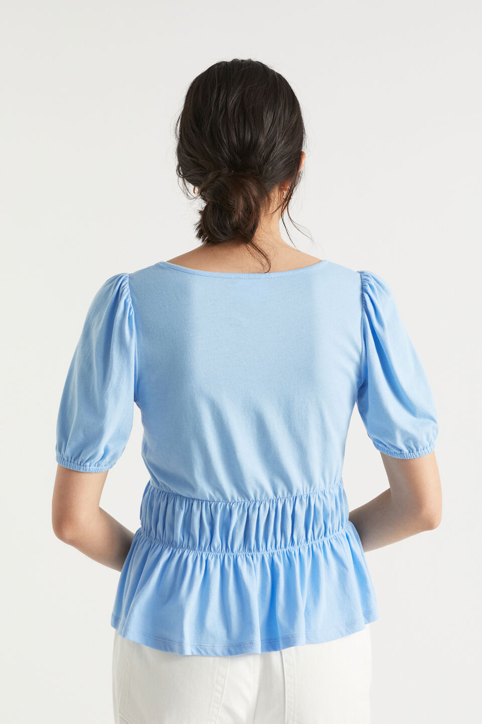 Square Neck Ruched Tee  Bluebell