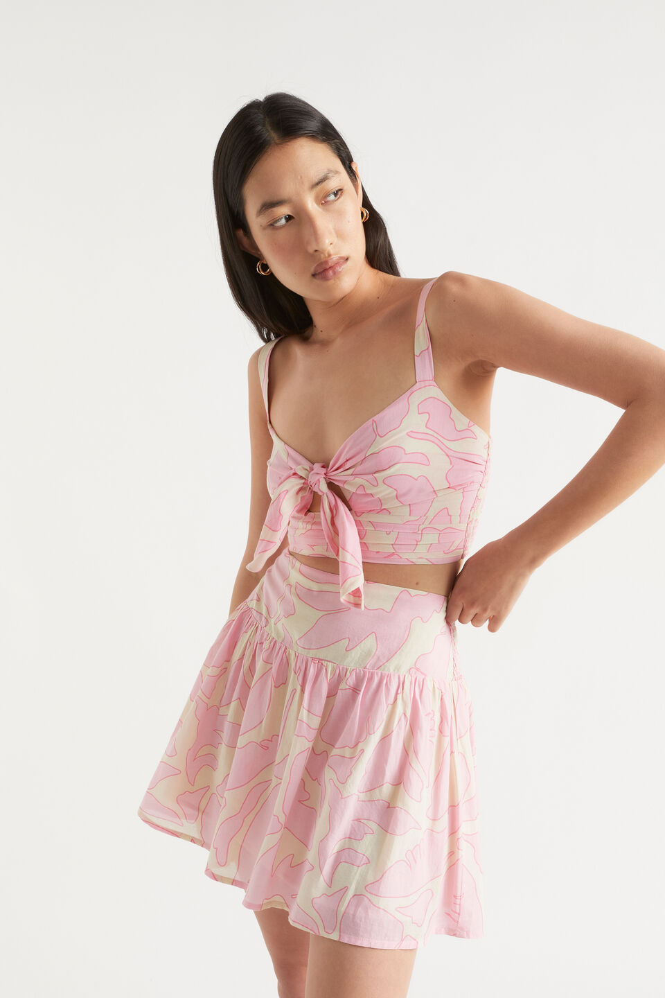 Voile Floral Mini Skirt  Soft Orchid Floral