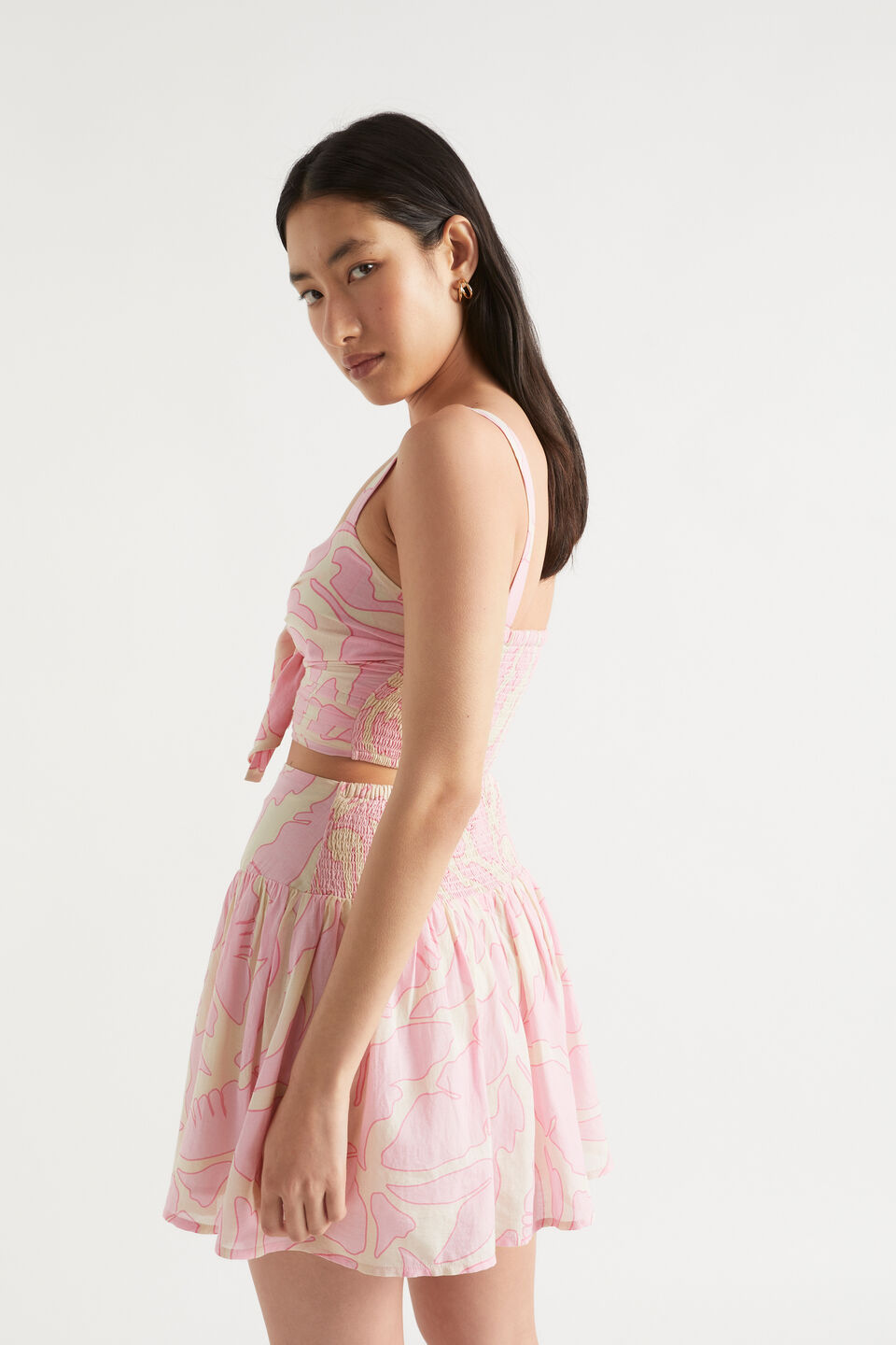 Voile Floral Mini Skirt  Soft Orchid Floral